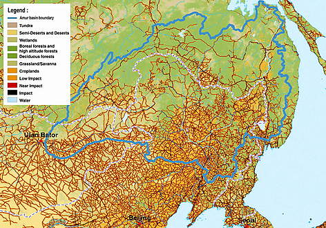 GLOBIO assessment map vividly shows distribution patterns of major human activities across the ... / ©: GLOBIO rel=