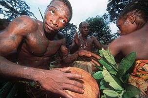 Pygmy of the BaAka tribe performing a dance celebration. The villagers manage their own hunting ... / ©: WWF-Canon / Martin HARVEY / ©: WWF-Canon / Martin HARVEY