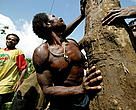 Villagers in Papua New Guinea handling log