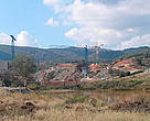 Construction is ongoing at the Melonares dam, despite uncertainties about how water from the dam will be transferred to Seville. Andalucia, Spain.