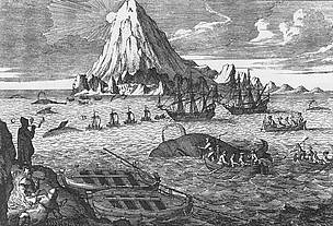 Eighteenth century engraving showing Dutch whalers hunting bowhead whales in the Arctic. / ©: Wikipedia http://en.wikipedia.org/wiki/File:18th_century_arctic_whaling.jpg / ©: Wikipedia