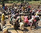 Villagers looking for fish in the (muddy) pond.