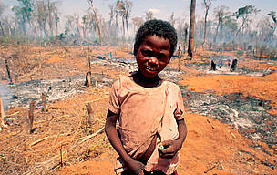 Young boy in forest burnt for cultivation. Madagascar / ©: WWF-Canon / John E. NEWBY / ©: WWF-Canon / John E. NEWBY