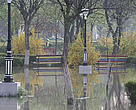 Danube floodwaters in a park from the town of Calarasi, Romania