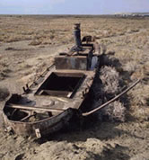 A ship sits abandoned in the Aral Sea, which shrank dramatically after rivers were diverted for ...