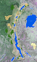 Protected areas in the Albertine Rift Ecoregion. / ©: Courtesy of the PAWAR project / Woods Hole Research Center. Protected areas in the Albertine Rift Ecoregion. / ©: Courtesy of the PAWAR project / Woods Hole Research Center.