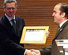 Alberto Rutz Gallardon, Mayor of Madrid and WWF-Spain CEO Juan Carlos del Olmo commemorate Madrid's commitment to responsible public procurement