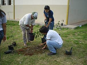 Alumnos del 2º Tecnico durante la plantacion de arbolitos nativos. / ©: Cinthya Arias - WWF Paraguay / ©: Cinthya Arias - WWF Paraguay