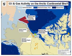 View the large version of this map. / ©: WWF Map showing where oil and gas is being mined/explored for in the arctic region. / ©: WWF
