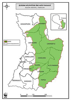 Departamentos que abarca el BAAPA / &copy;: WWF Paraguay
