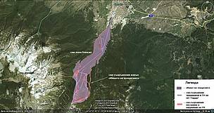 Bansko Ski Zone. Ski facilities in red were built in breach of the concession.