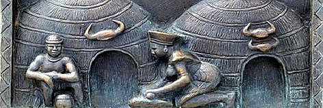 Photos of brass reliefs which decorate the Spirit of the eMakhosini monument. Each shows a scene ... rel=