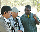 Conservancy manager (right) from the Caprivi region explains the importance of community involvement in natural resource management.
