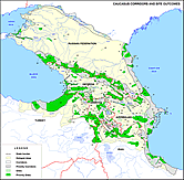 Map of the key areas, corridors and sites in the Caucasus - click to enlarge / &copy;: WWF