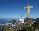 A 15m high inflatable bucket with water running from a tab, which WWF-Brazil's Freshwater team managed to place in front of the world famous "Christ the Redeemer" statue high above Rio de Janeiro, Brazil, on World Environment Day, 5 June 2005.