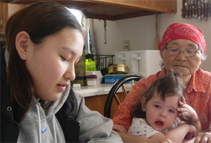 A student interviews a Unalakleet elder about the changes in climate that she has witnessed in her ... / &copy;: Henry Oyoumick