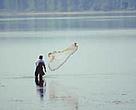 Fisherman on Danube River, near Tutrakan, Bulgaria.