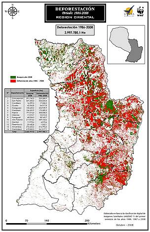 Deforestación en la Región Oriental (1986 - 2008) / ©: Guyra Paraguay y WWF Paraguay Deforestación en la Región Oriental (1986 - 2008) / ©: Guyra Paraguay y WWF Paraguay