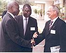 WWF International Director-General Dr Claude Martin (right) recieves Kenya's Vice-President Moody Awori (left). Also present is Kenya's Environment Minister Dr Newton Kulundu.