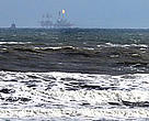 Drilling platform in gray whale habitat, off Sakhalin Island, Russian Federation.