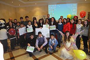 Group photo of essay competition winners