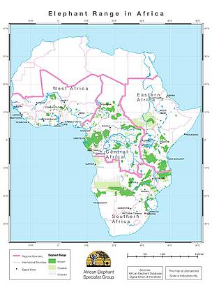 Elephant range in Africa. / &copy;: IUCN African Elephant Specialist Group