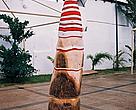 The finished sculpture of the Peruvian Karen Macher. A woman with a dog.
