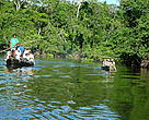Larger boat, '<i>batelão</i>', with VoxTV team, and smaller boat, <i>voadeira</i>, both going down the Sucunduri River.