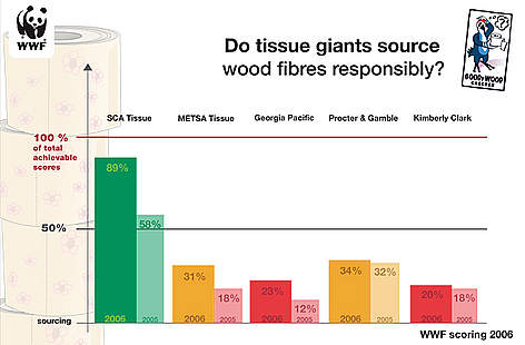 Scores on how responsibly companies source their wood fibres for tissue products 2006 / ©: WWF Scores on how responsibly companies source their wood fibres for tissue products 2006 rel=