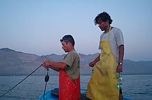 Fishermen attaching LED's