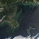 On May 4 2010, the massive oil slick from the Deepwater Horizon rig explosion can be easily seen from space as it lingers close to the Mississippi Delta in the Gulf of Mexico. © Jeff Schmaltz, MODIS Rapid Response Team at NASA GSFC