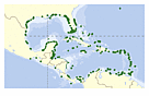 Map of seagrass pasture distribution in the Caribbean. / &copy;: Green, E.P. and F. T. Short (eds.). 2003. World Atlas of Seagrasses. University of California Press, Berkeley, USA. 324 pp