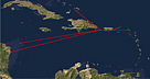 Map of hawksbill migrations from Puerto Rico, obtained from satellite transmitters. / &copy;: R. van Dam