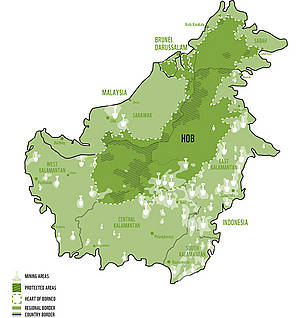 Map of mining concessions in the Heart of Borneo / ©: WWF / ©: WWF