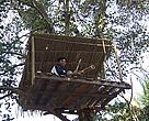 An interested local checks out an elephant guard station at WWF's booth at the festival.