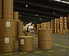 FSC Sweden  Finished FSC paper at Dockside.  SCA supplier of paper from certified forest.  Sundsval, Sweden.