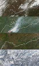 Satellite maps showing of Koyukuk River, Alaska showing the four seasons. / &copy;: MODIS Instrument on the Terra Satellite operated by NASA