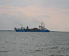 Boat carrying equipment for constructing the Bystroye Canal, Danaube Delta, Ukraine.