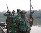 Game rangers from Cameroon, Central African Republic and Republic of Congo on a joint patrol to track down poachers along the Sangha River.