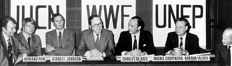 Launch of the World Conservation Strategy (WCS) in Belgium, 1980, with representatives from UNEP, ... / ©: WWF Intl. / WWF-Canon rel=