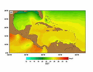 Animation of monthly temperatures in the Caribbean. / &copy;: G. Samuels, RSMAS