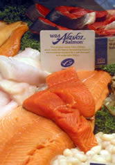 WWF actively advocates sustainable fishing practices by promoting Marine Stewardship Certification ... / ©: Whole Foods MSC- certified Alaska salmon on fresh fish counter. / ©: Whole Foods