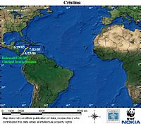 First map locator for Cristina. Click to view an enlarged animated version. The latest positional ... / ©: WWF / CCC First map locator for Cristina. Click to view an enlarged animated version. The latest positional ... / ©: WWF / CCC