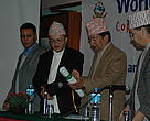 Flyer and Poster on KRBM developed by WECS and WWF Nepal being released by Honorable state minister for water resources, Mr Gyanendra Bahadur Karki (Second from right) on World Water Day 