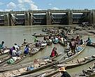 Boats at Pak Mun Dam in Thailand.