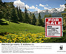 One of the advertisements developed by Ogilvy & Mather Sofia for WWF for the 2006 Protected Areas campaign, featuring a "For Sale" sign at Rila National Park.
