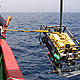 The ROV (remote operated vehicle) is lowered into the water and then it will begin its descent to capture images of the deep sea coral. © WWF / Pilar Marcos