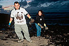 Volunteers from WWF/ADENA Spain collect fuel oil for analysis in the wake of the 'Prestige' oil ... / &copy;: Jorge SIERRA / WWF-Canon