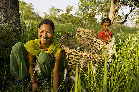 Women cutting grass. The grasslands are managed by the Community Co-ordination Forest Committee ... / ©: © Simon De Trey-White / WWF-UK rel=
