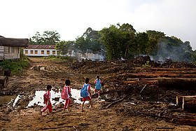 No school buses here: Children walk to the school located at the timber base camp. By providing a ... / ©: WWF-Canon / Simon Rawles / ©: WWF-Canon / Simon Rawles